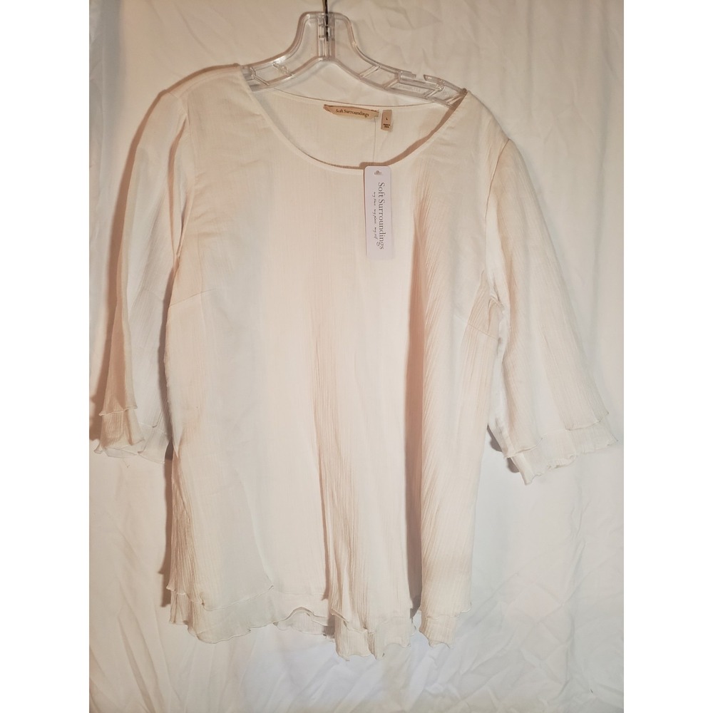 Women's Soft Surroundings White Bell Sleeves Blouse Size L